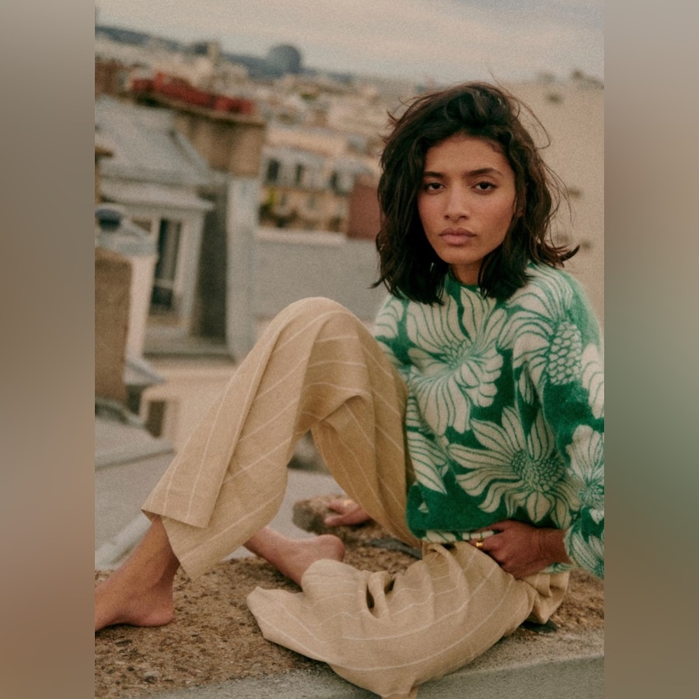 Sézane Julieta Sweater - Green and Cream Floral Print - Picture 3 of 10